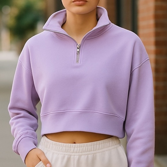 Aerie Crop Sweatshirt Lilac Size L - Picture 15 of 15